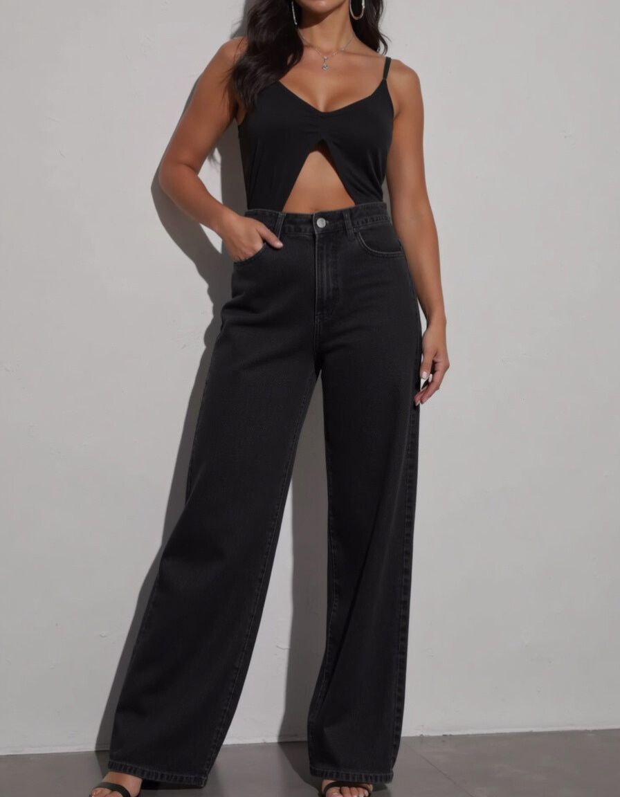 Denim-look Sweatpants Black